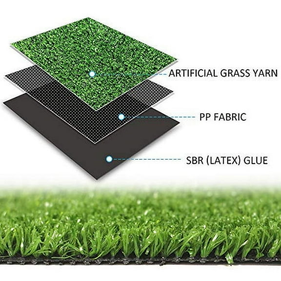 Artificial Grass Turf Lawn 8 Feet x 12 Feet, 0.4" Pile Height Indoor Outdoor Rugs Synthetic Grass Mat Fake Grass