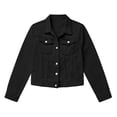 thumbnail image 5 of FDGIU Women's Lapel Button Down Cropped Denim Jacket, Cuffed Long Sleeve Solid Jean Coat with Chest Flap Pockets for Spring Fall Casual Daily Layering, 5 of 5