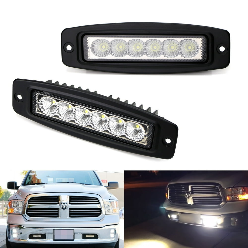iJDMTOY (2) 6Inch 18W Flush Mount Low Profile LED Light Bars For Truck SUV Jeep Front Driving