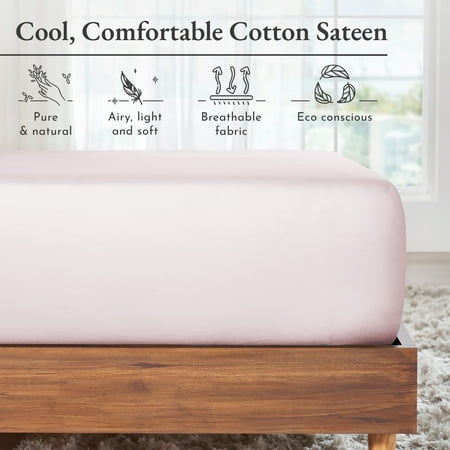 California Design Den Deep Fitted King Sheets, 1 Pc - Soft 100% Cotton Sateen, Durable All-Around Elastic - Pink Fitted Sheet