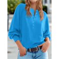 thumbnail image 4 of Suéter de Cuello Redondo con Botones para Mujer, Larga, Estilo Henley, Ideal para Otoño. Camisetas Tipo Jersey de Punto Suelto y Moderno. Azul XL, 4 of 7