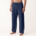 thumbnail image 2 of WOLIAUO Mens Linen Pants Summer Beach Pants Casual Loose Fit with Waist Drawstring Lightweight Vacation Clothing (2XL Navy), 2 of 6