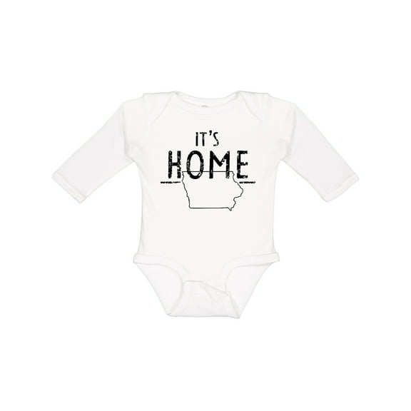 Inktastic It's Home- State of Iowa  Outline Distressed Text Boys or Girls Long Sleeve Baby Bodysuit