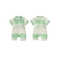 thumbnail image 2 of BemeyourBBs Newborn Baby Boy Summer Clothes Romper One Piece Outfit 0 3 6 12 18 Months Contrast Color Stripes Collar Short Sleeve Button Down Jumpsuit Shorts, 2 of 9
