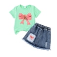thumbnail image 4 of hengsof Ensemble Deux Pièces Jupe à Manches Courtes Imprimé Ours avec Nœud Doux pour Filles, Jupe à Manches Courtes Col Rond Taille Élastique Ensemble Décontracté Confortable, 4 of 6
