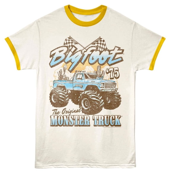 Bigfoot Monster Truck Desert Ringer T Shirt (Ivory, AdultS)