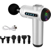 Massage Gun Pocket Fascia Gun Electric 20 Speed Handheld Muscle Percussion Massager with 6 Massage Heads Body Massager Pain Relief Muscle Relaxation Deep Tissue Vibrator Bag,White