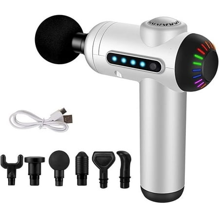 Massage Gun Pocket Fascia Gun Electric 20 Speed Handheld Muscle Percussion Massager with 6 Massage Heads Body Massager Pain Relief Muscle Relaxation Deep Tissue Vibrator Bag,White
