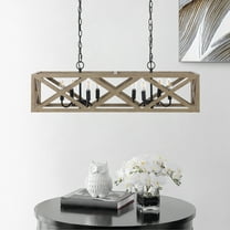 SAFAVIEH Quentin 8 Light X-Frame Modern Pendant, Black/Wood
