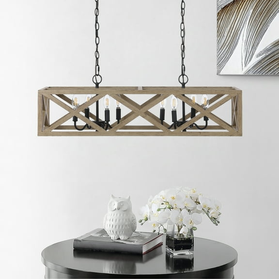 SAFAVIEH Quentin 8 Light X-Frame Modern Pendant, Black/Wood