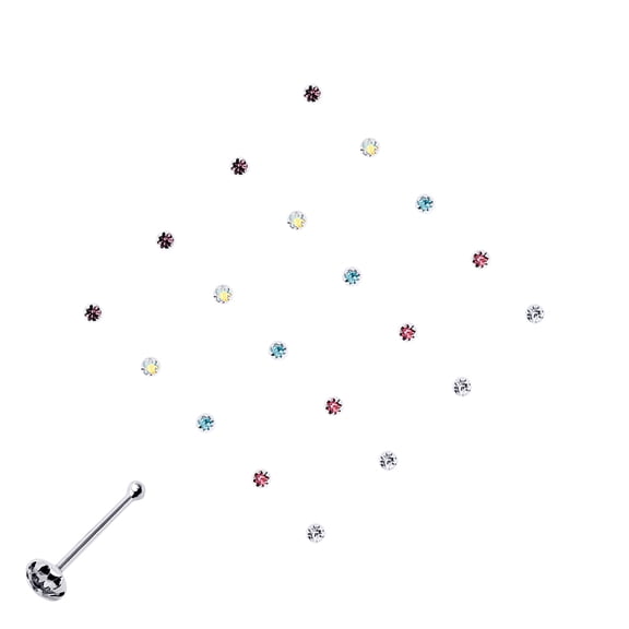 Silver Jewelco London Multi Colour Crystal Nose Studs - Pack of 20 2mm
