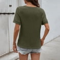 thumbnail image 5 of hlysgo Women's V Neck Tops Short Sleeve Waffle Knit Lace Shirts Summer Casual Loose Basic Tunic Tee Army Green,M, 5 of 6