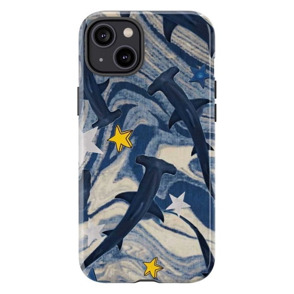 Ocean Dreams Hammerhead Shark Phone Case, Blue Marble with Stars Phone Case for iPhone 16 15 14 13 12 11 Pro Max