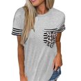 thumbnail image 3 of Camiseta de manga corta para mujer, Tops con bolsillo para mujer, camiseta con costuras de rayas de leopardo, Camiseta holgada informal para mujer, ropa 2022, 3 of 4