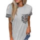 thumbnail image 3 of Camiseta de manga corta para mujer, Tops con bolsillo para mujer, camiseta con costuras de rayas de leopardo, Camiseta holgada informal para mujer, ropa 2022, 3 of 4