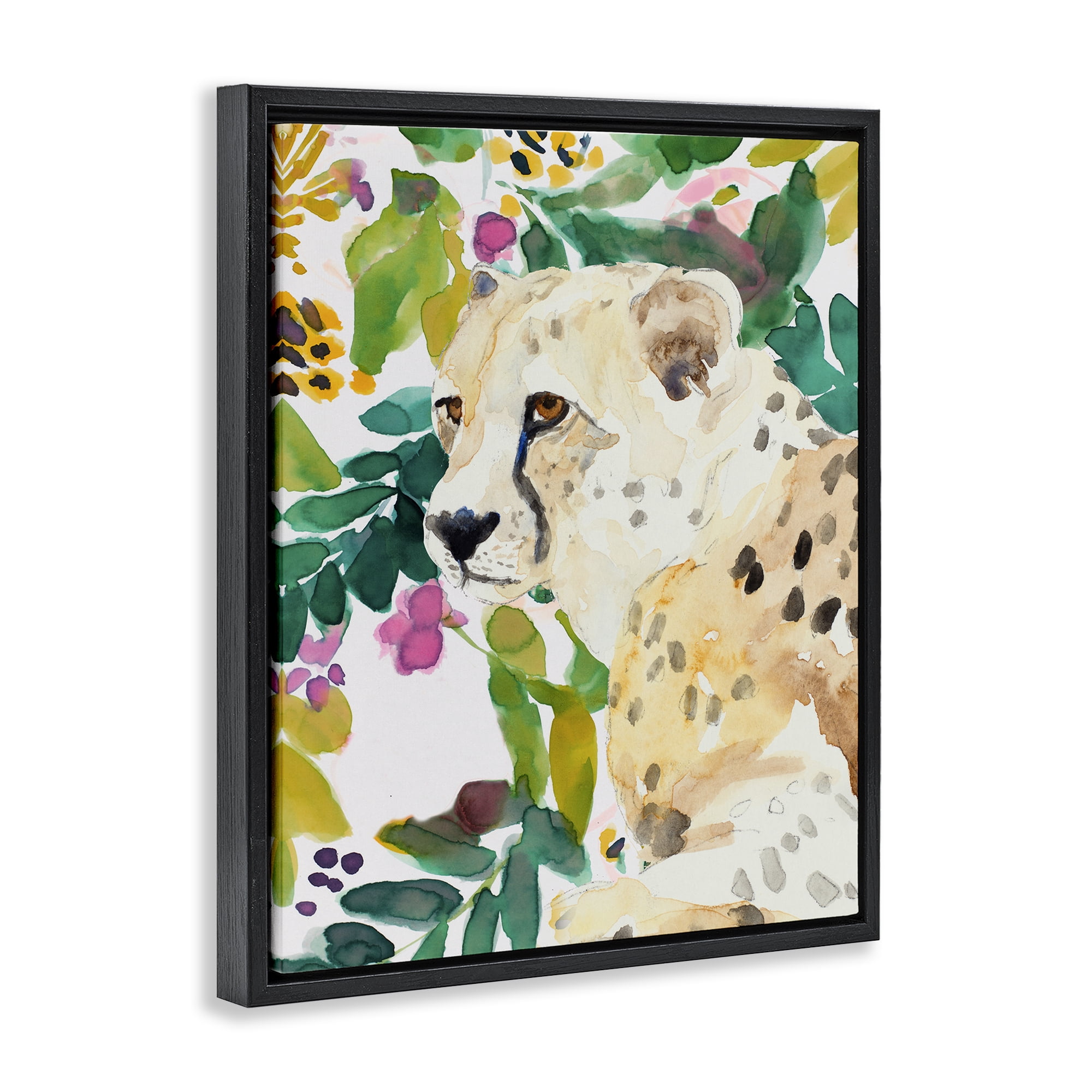 Stupell Industries Garden Plants Leopard Black Framed Floater Canvas Wall Art, design by Lanie Loreth