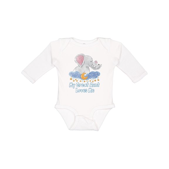 Inktastic My Great Aunt Loves Me Cute Elephants Clouds Moon and Stars Boys or Girls Long Sleeve Baby Bodysuit