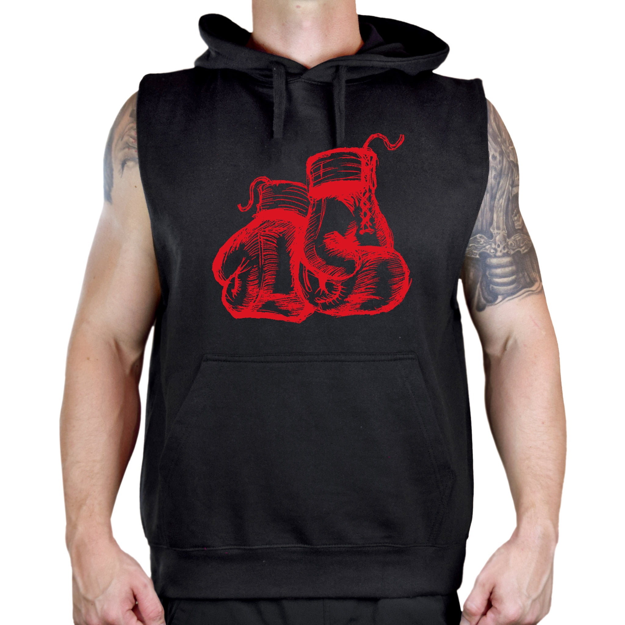 Men's Sketch Boxing Gloves Black Sleeveless Vest Hoodie Medium Black