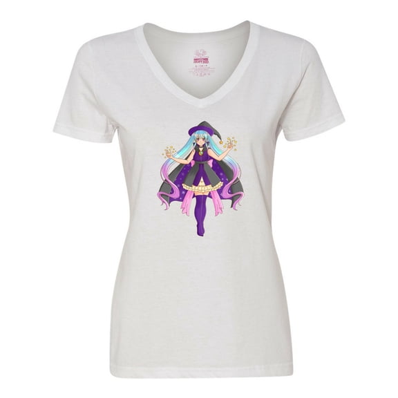 Inktastic Beautiful Purple Anime Witch Women's V-Neck T-Shirt