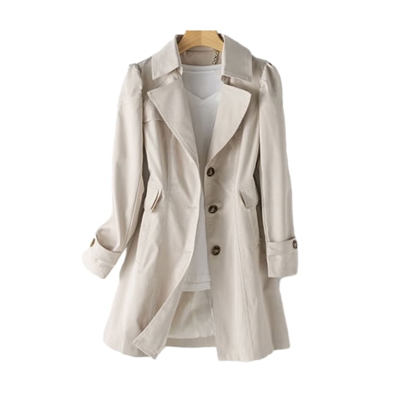 Fall Spring Women Jacket Turn-down Collar Single-breasted Loose Overcoat Mid Length Solid Color OL Commuting Coat Hiking Windbreaker