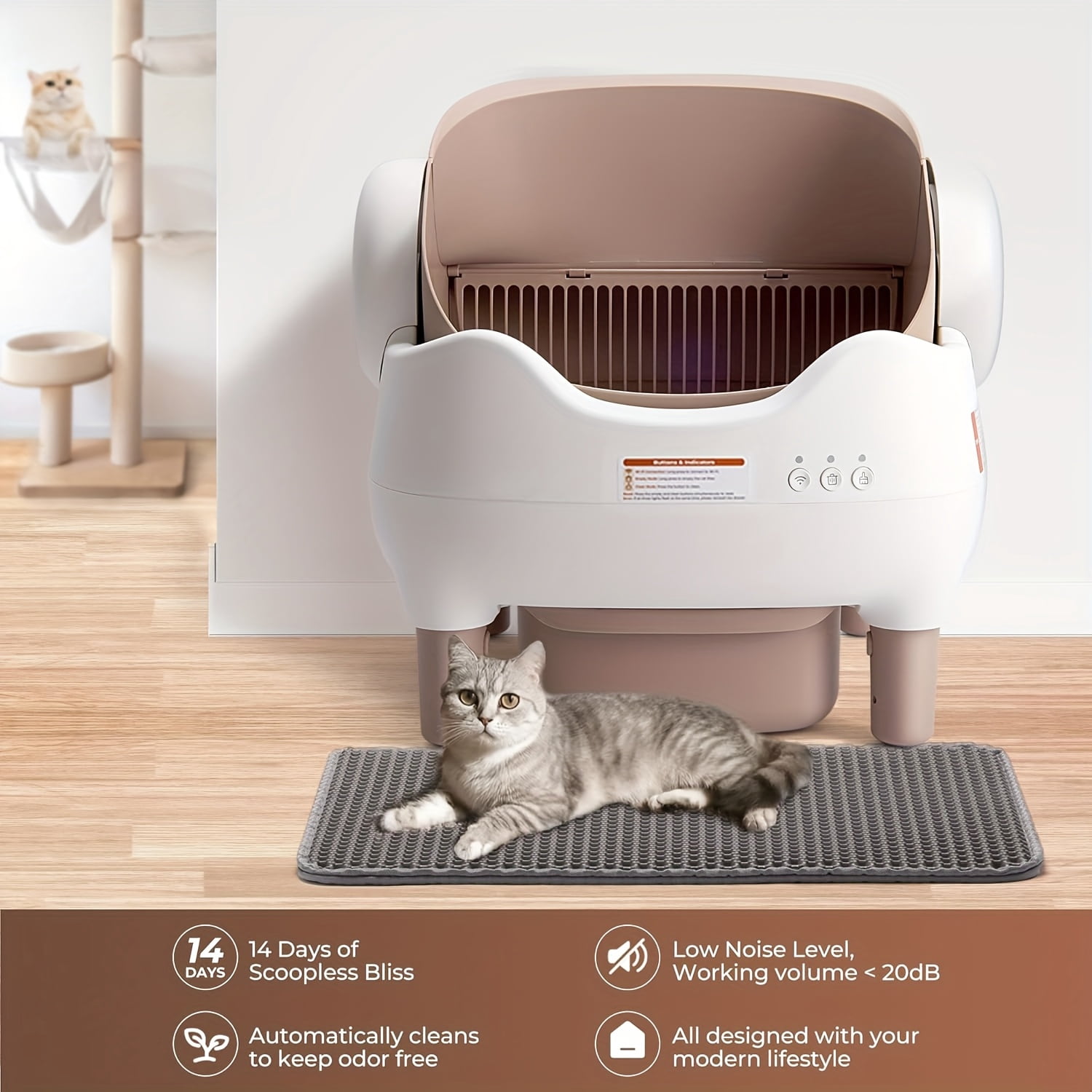 Extra-large Smart Self-cleaning Cat Litter Box, Smart Litter Box With App-Controlled Automatic Cleaner, Built-in Ambient Light & Dual Odor Elimination, 2-Week Automatic Maintenance, Large Waste Bin,