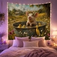 thumbnail image 2 of Piglet with Ducklings in Farmhouse Meadow, Nostalgic Farmhouse for Animal Lovers, Nursery Wall Art Decor, Birthday Gift, Tapestry Wall Hanging for Nursery and Bedroom, 2 of 7