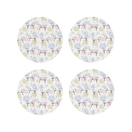 

Tideii Hand Drawn Rabbit for Leather Coasters 4 Pieces Anti-fouling and Anti-scalding Decorative Coasters Suitable for Restaurants Kitchens Coffee Shops-Round Shape