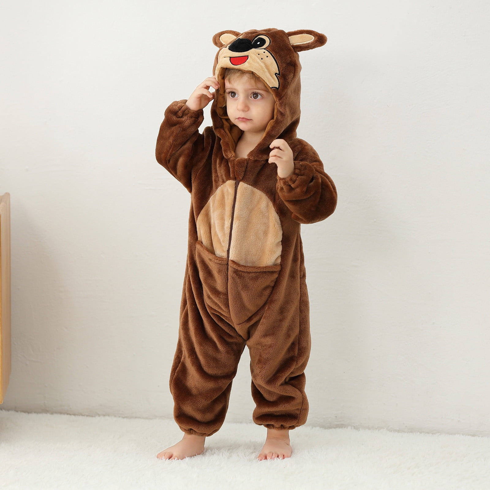 Ahuyic Toddler Kids Casual Rompers, Autumns And Winters Kids Long Sleeved JumpSuit,Toddler Boys And Girls Cute Printing Romper Long Sleeve Hooded Jumpsuit Cute Printing Flannel Clothes