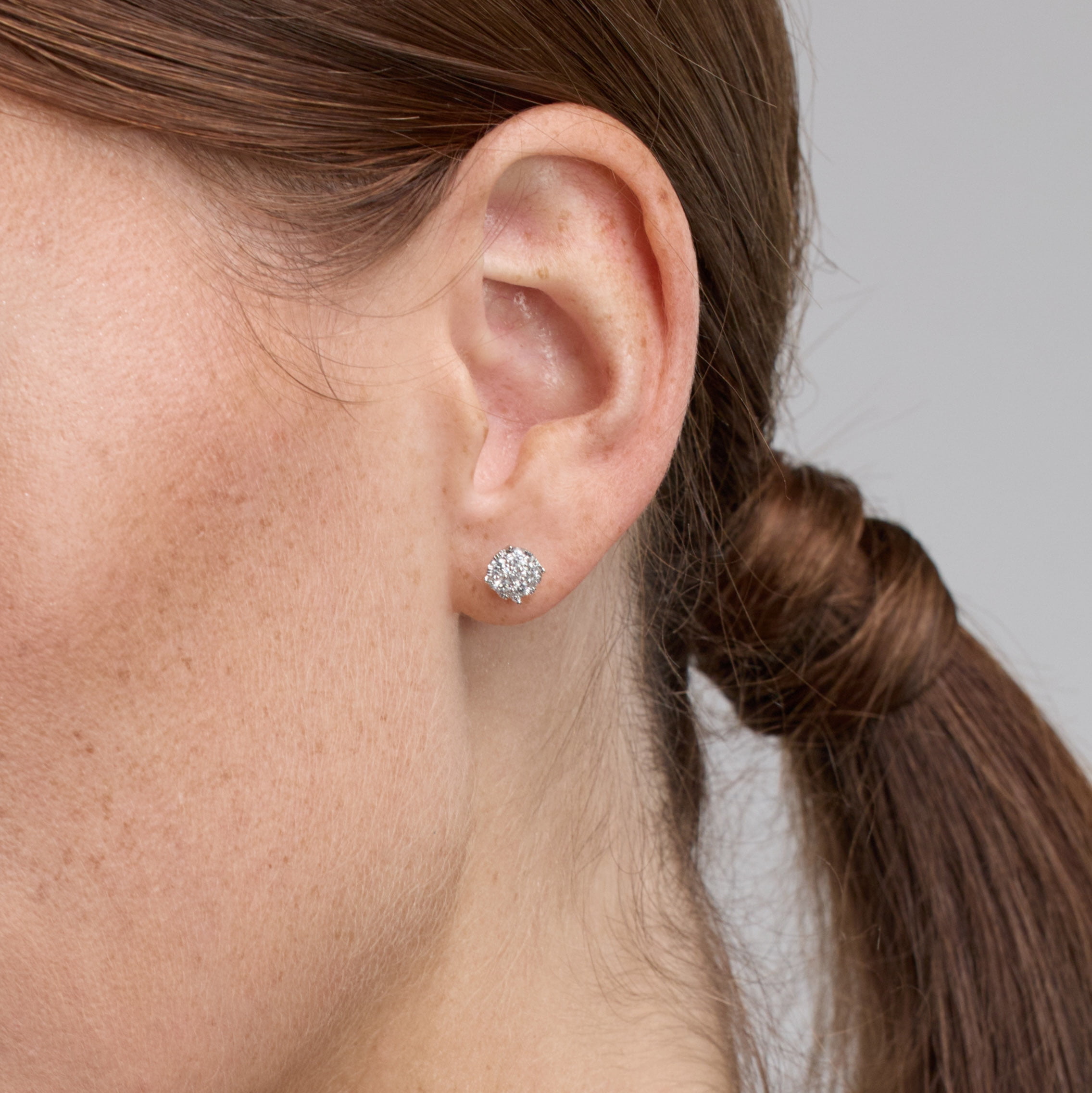 Unique Moments 1/2 Ct Round Lab Grown Diamond Cluster Stud Earring in Silver for Women (H-I, SI-I1)