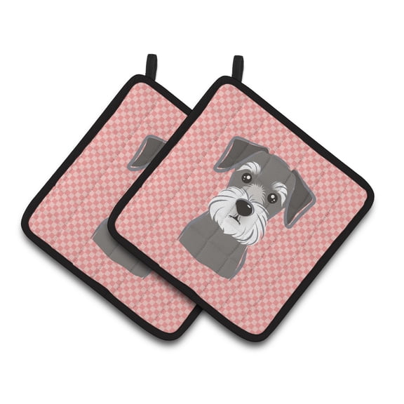 Carolines Treasures BB1206PTHD Checkerboard Pink Schnauzer Pair of Pot Holders , 7.5HX7.5W, multicolor