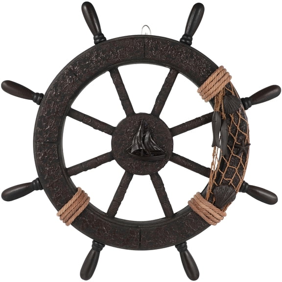 Eease Rustic Ship Wheel Nautical Beach Wooden Wall Hanging Ornament (Assorted Color)