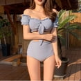 thumbnail image 2 of HAPIMO Women's Ruffle Bikini Ruched High Waist Bathing Suit Solid Color Beachwear Twist Ruced Front Bow Swimwear Sets Summer Seaside Clothes for Girls Blue M, 2 of 8