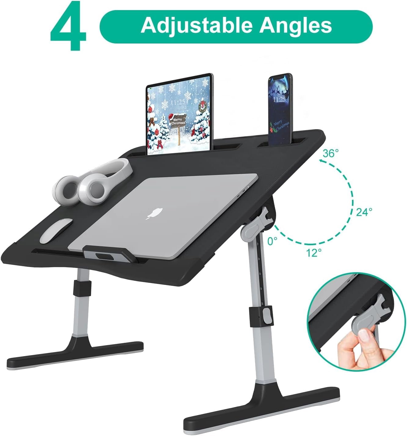 Laptop Bed Tray Desk With Adjustable Heights And Angles  Upgraded-sturdy Foldable Lap For Bed/couch/floor (no Drawer Black)