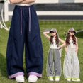 thumbnail image 5 of Generic Girls Sweatpants Baggy Barrel Pants Wide Leg Drawstring Open Bottom Casual Sweat Pants with Pockets Color Block Trendy Wear, 5 of 5