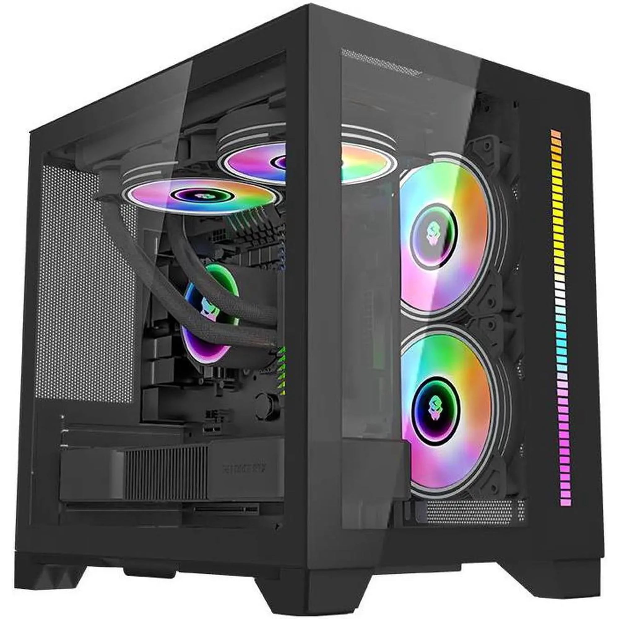 WJCOOLMAN Mini PC Case M-ATX/ITX Sea View Room Dual Tempered Glass Gaming Computer Case, 240mm AIO Support, High Airflow, Black (No Fans Included)