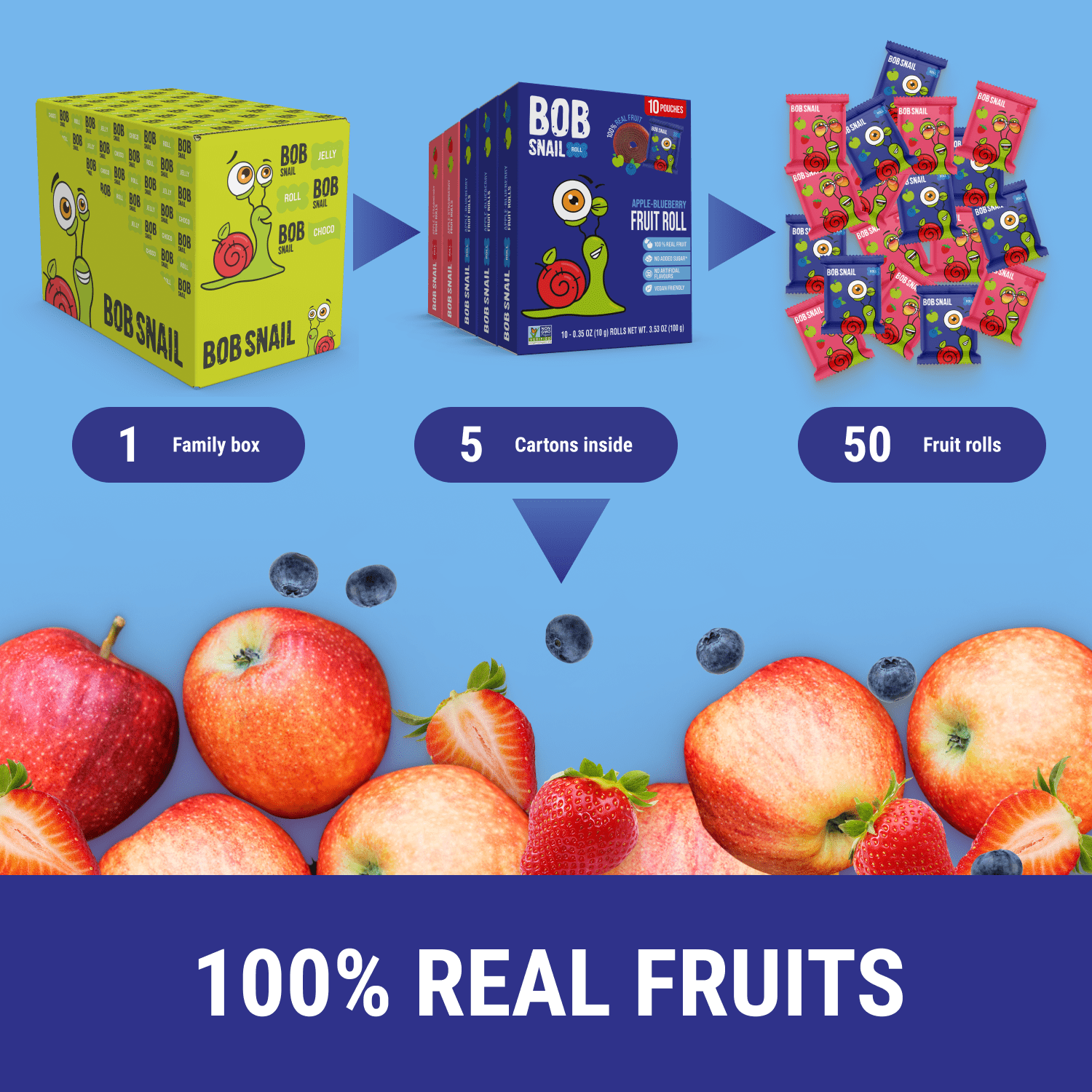 Bob Snail Healthy Snacks Gluten-Free Fruit Roll Ups, 50 ct Family Pack