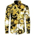 thumbnail image 2 of Camisa de manga larga con estampado 3D de cadena de flores doradas de lujo para hombre, ropa informal de diseñador para hombre, camisas con botones de solapa, 2 of 5