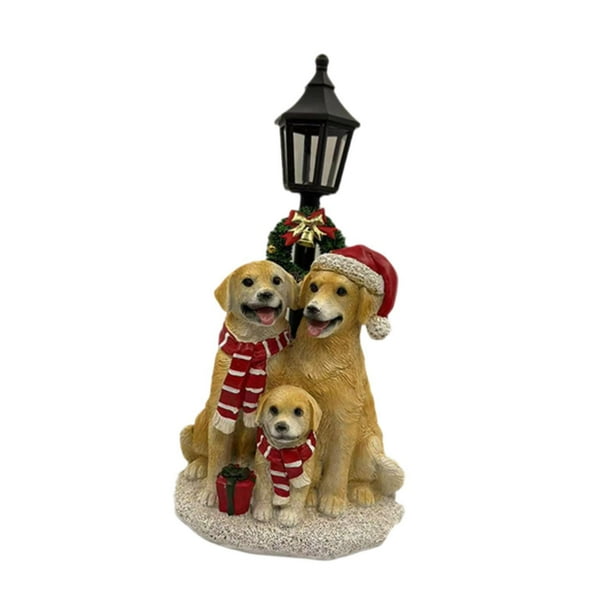 Figura de familia Golden Retriever, artesanía navideña, estatua, escultura de animal navideño para exteriores, regalo de inauguración de la casa