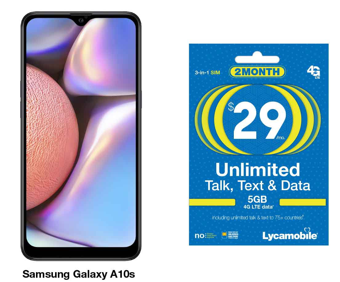 Lycamobile Samsung Galaxy A10s 32GB Prepaid Smartphone with 2 Months of service included