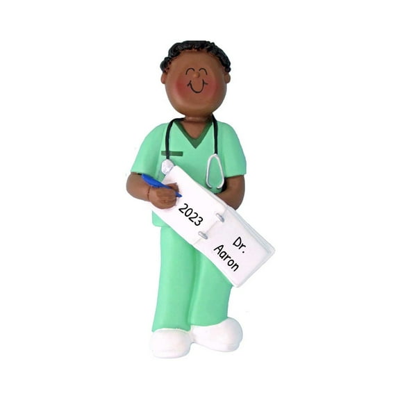 Personalized Medical Ornament 2024 African American Male Nurse Worker 1 Count - Ornaments by Elves