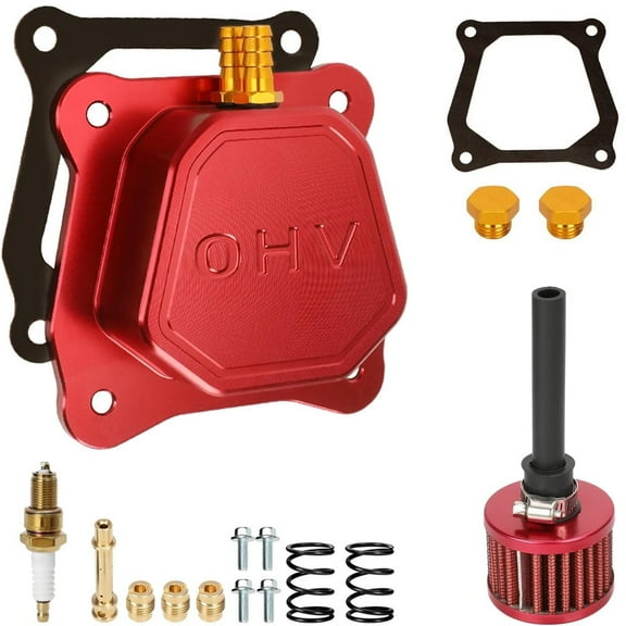 Billet Valve Cover Suitable for Predator 212 196 CC Non Hemi 69730 GX160 GX200 Clone Engine Coleman Mini Bike CT200U CT200U-EX Baja MB200 MB165 Go Kart Spare Parts With Gasket Red/Black/Silver
