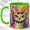 Green, variant on Colorful Cat Face Coffee Mug, Geometric Pet Mug, Ceramic 11 oz