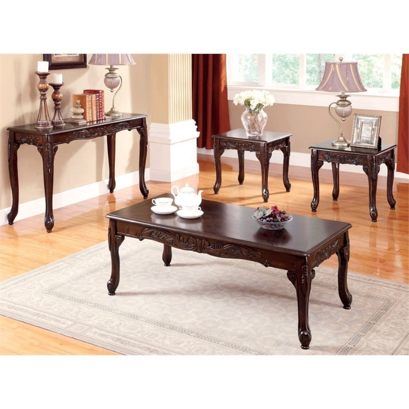 4 Piece Solid Wood Coffee Table Set, Real Wood Coffee Table Set
