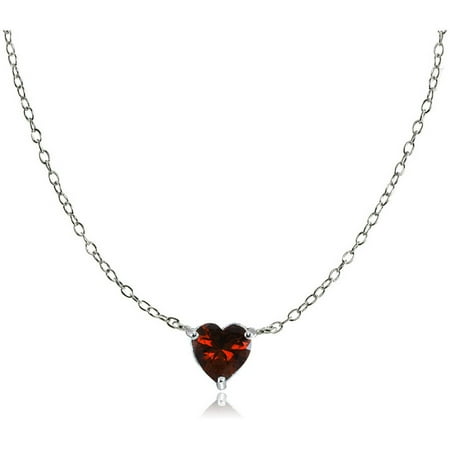 Daisy Heart Pendant - Garnet Sterling Silver Small Dainty Heart Choker Necklace
