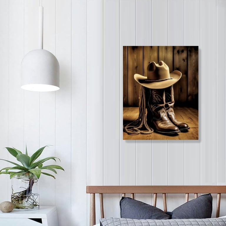 カウボーイ　革アート JRXY Canvas Wall Art Framed Western Decor Cowboy Hat Boot Saddle