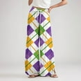 thumbnail image 5 of LWavelet Soft Fabric Mardi Gras Plaid Wide Leg Pants Women Festive Casual Wear White XXL, 5 of 5