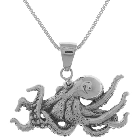 Jewelry Trends Sterling Silver Octopus Ocean Life Pendant on 18 Inch Box Chain Necklace