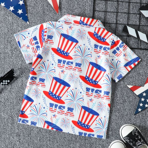 Vedolay Shirt Boy Clothes Print Short Sleeve Button Down Shirt Country Top Summer Clothes,White 12-18 Months