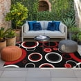thumbnail image 2 of Red Black Outdoor Rug for Patio/Deck/Porch, Non-Slip Large Area Rug 5 x 7 Ft, Abstract Modern Geometric White Grey Circle Indoor Outdoor Rugs Washable Area Rugs, Reversible Camping Rug Carpet Runner, 2 of 8