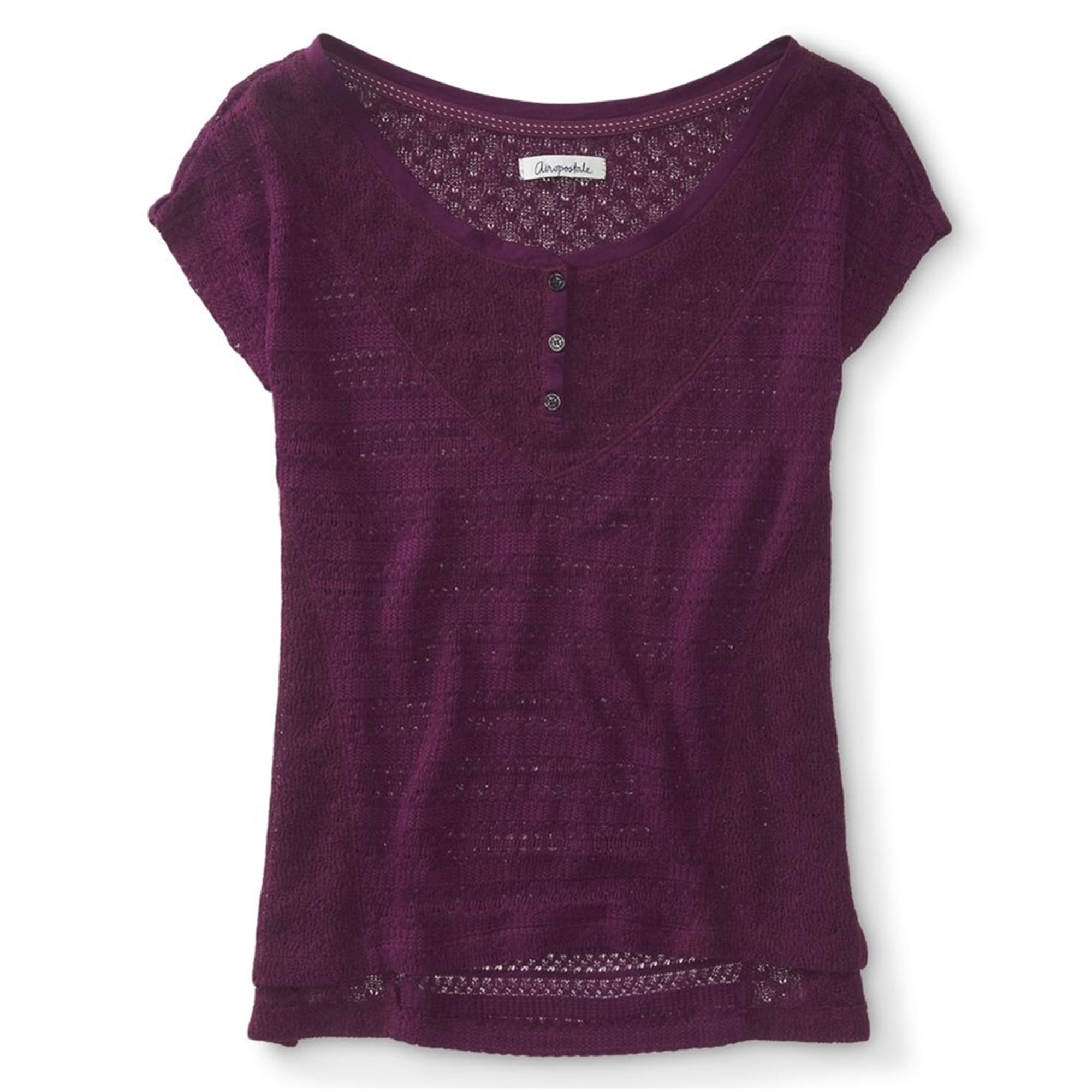 Aeropostale Womens Sheer Mixed Knit Henley Sweater, Purple, XSmall